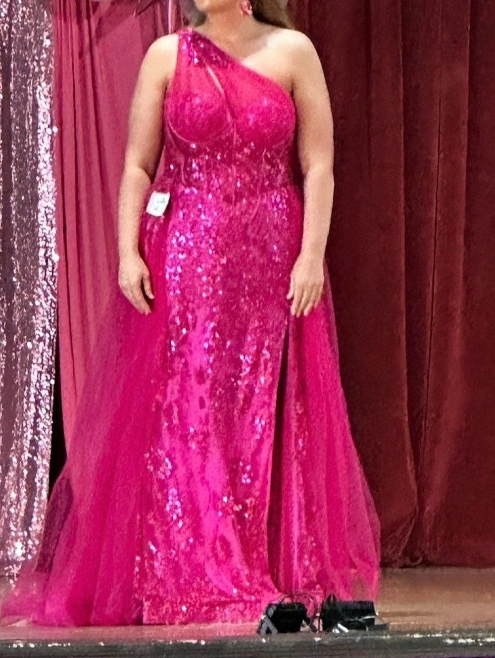 Adrianna Papell Sequin Floral One Shoulder Prom Dress Pink Size 16 NWT